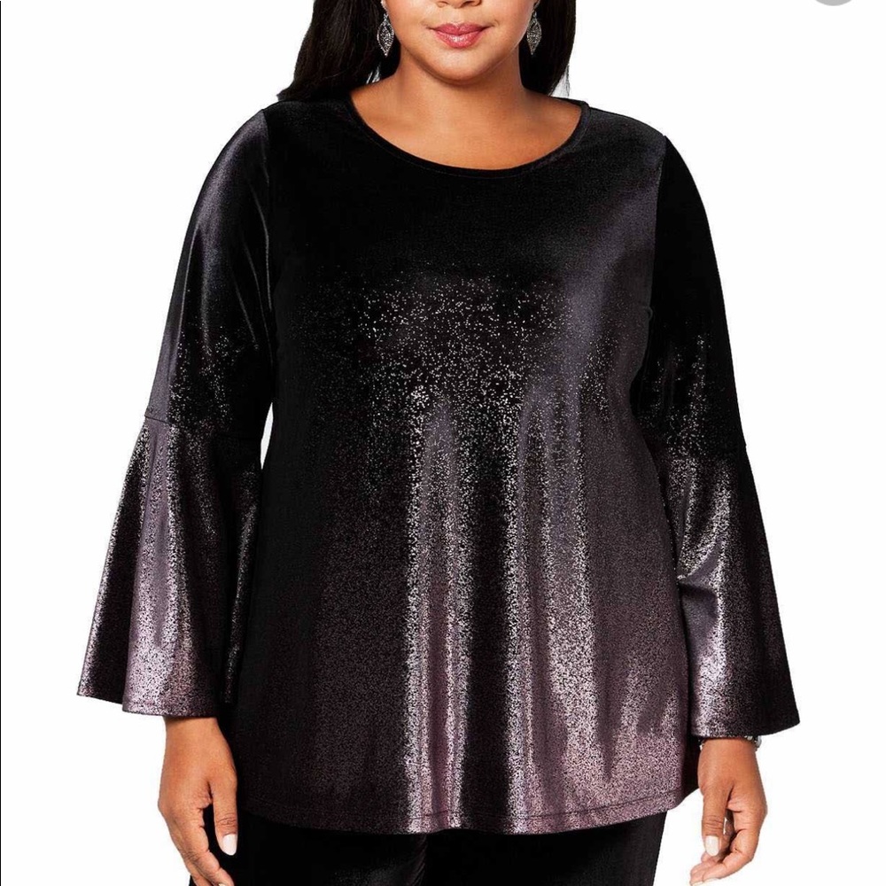 NWT Alfani Metallic Velvet Blouse Bell Sleeves 3X
